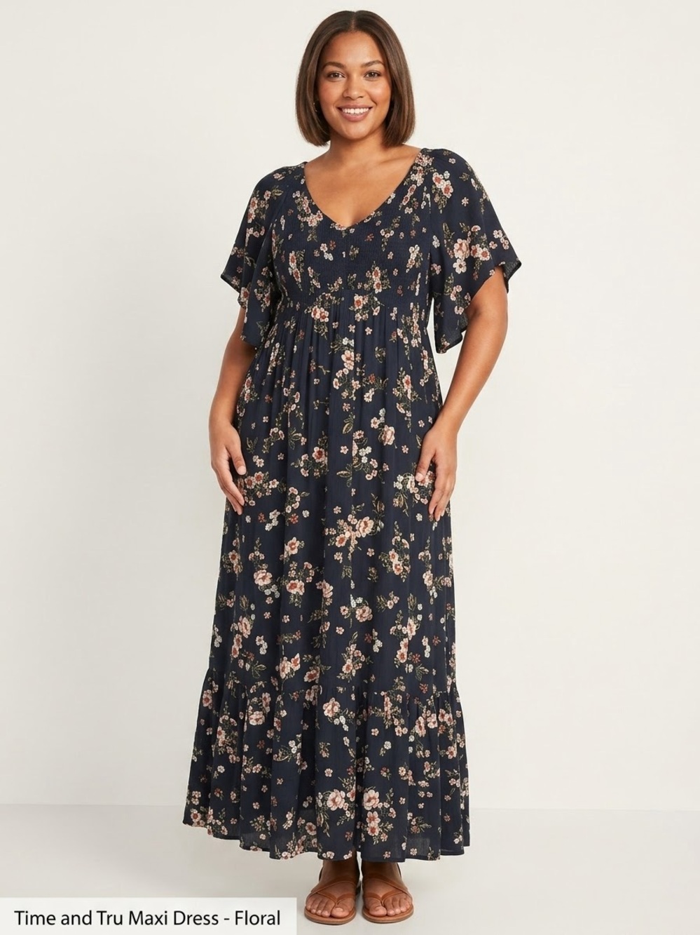 Time and Tru Short-Sleeve Floral Maxi Dress